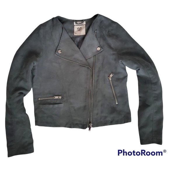 H&M Kids Diagonal Zip Lined Long Sleeve Moto Jacket Ash Gray Girls Size 12-13Y - Picture 2 of 13